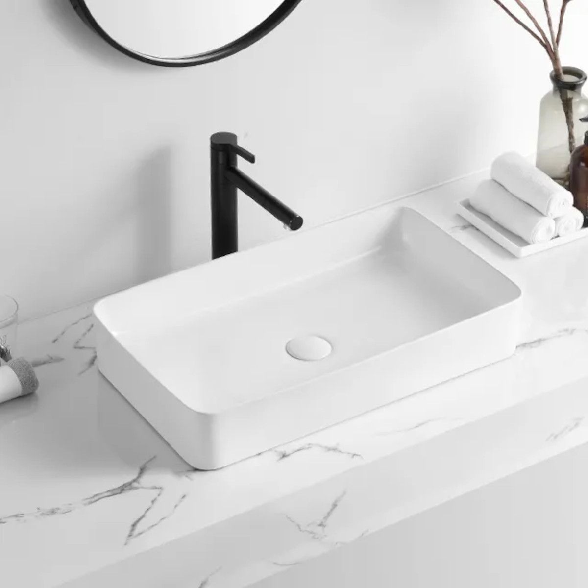 Waschbecken Maura, Weiß, Sanitärkeramik , 61x35 Aufsatzmontage