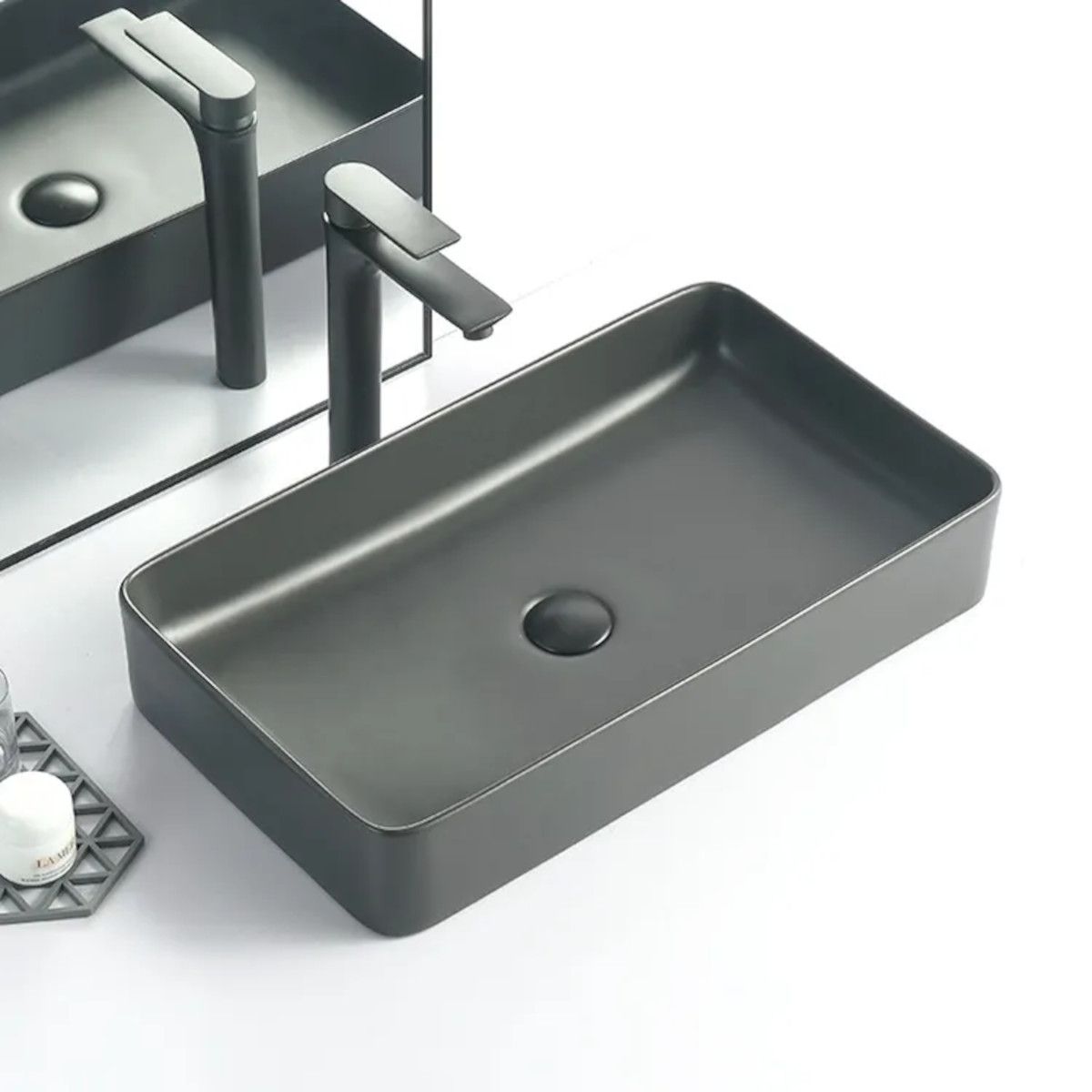 Waschbecken Maura, Mattgrau, Sanitärkeramik, 61x35 Aufsatzmontage