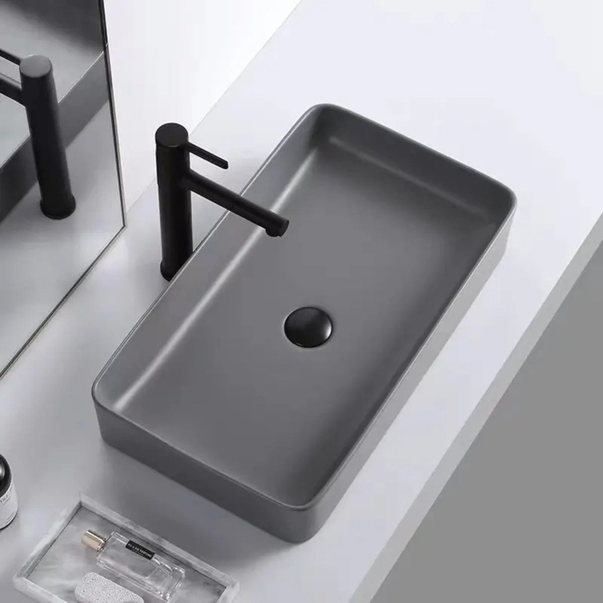 Waschbecken Maura, Mattgrau, Sanitärkeramik, 61x35 Aufsatzmontage