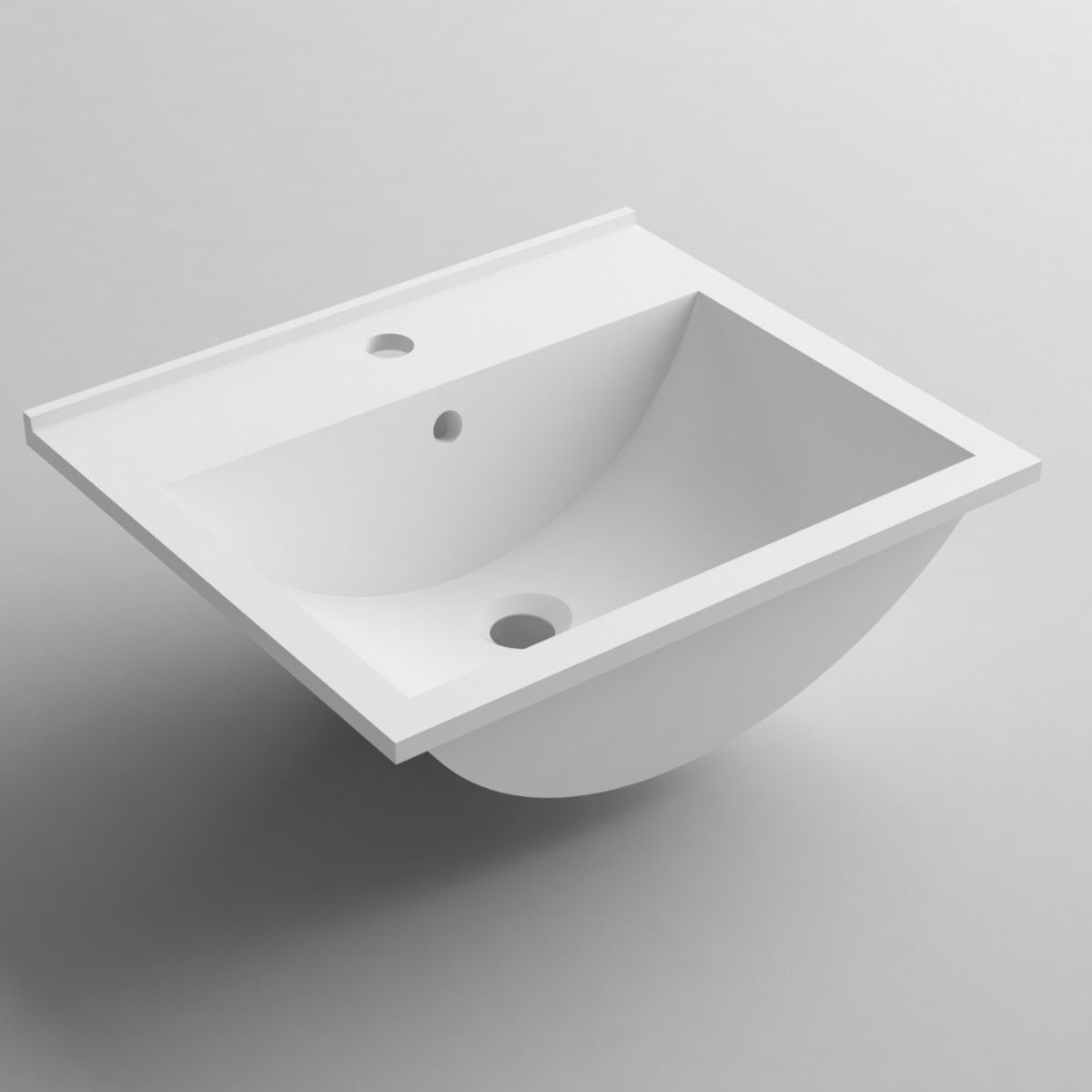 Waschbecken Melvin, Mineralwerkstoff, Halb-Einbaumontage, mit Hahnloch, 50x43 cm