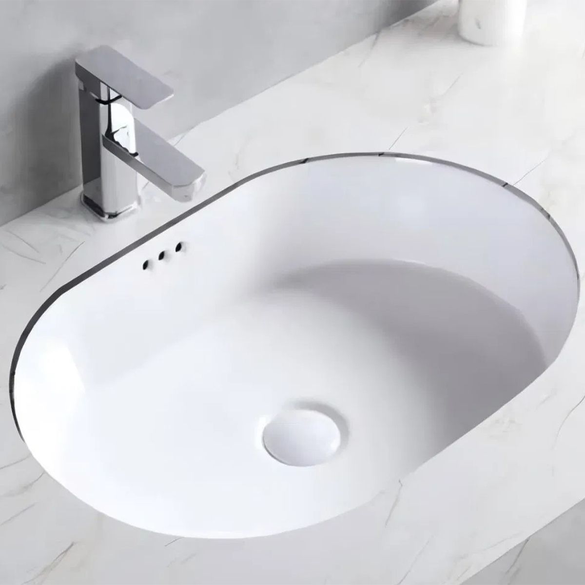 Waschtisch, Einbauinstallation, Sanitärkeramik, Maße: 60x39-70x41 cm, Weiß Glanz, Luca