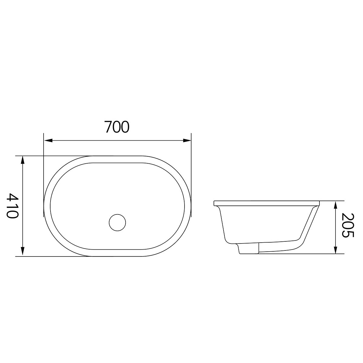 Waschtisch, Einbauinstallation, Sanitärkeramik, Maße: 60x39-70x41 cm, Weiß Glanz, Luca