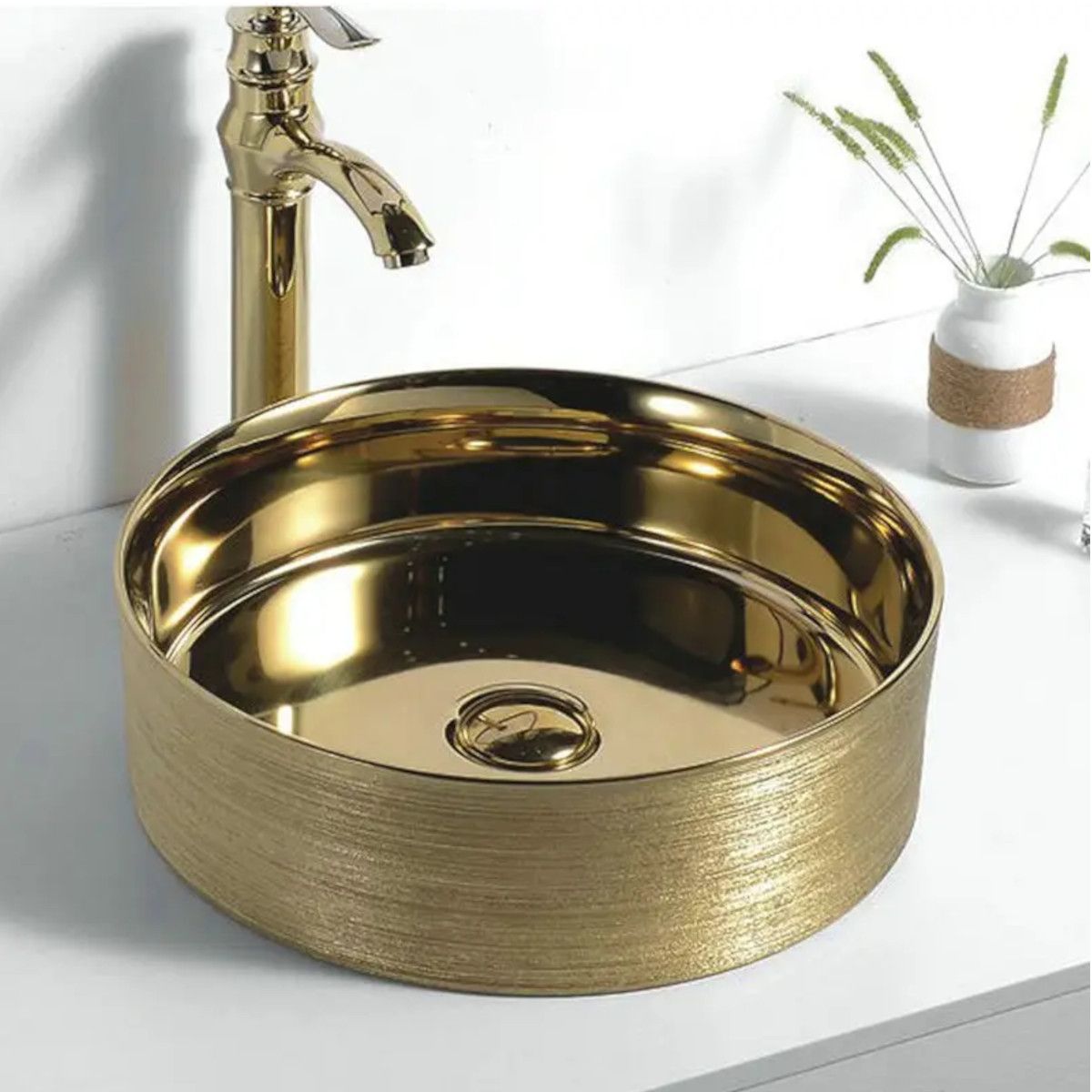 Waschbecken Morena, Gold, Durchmesser 36 cm, Aufsatzmontage, Sanitärkeramik