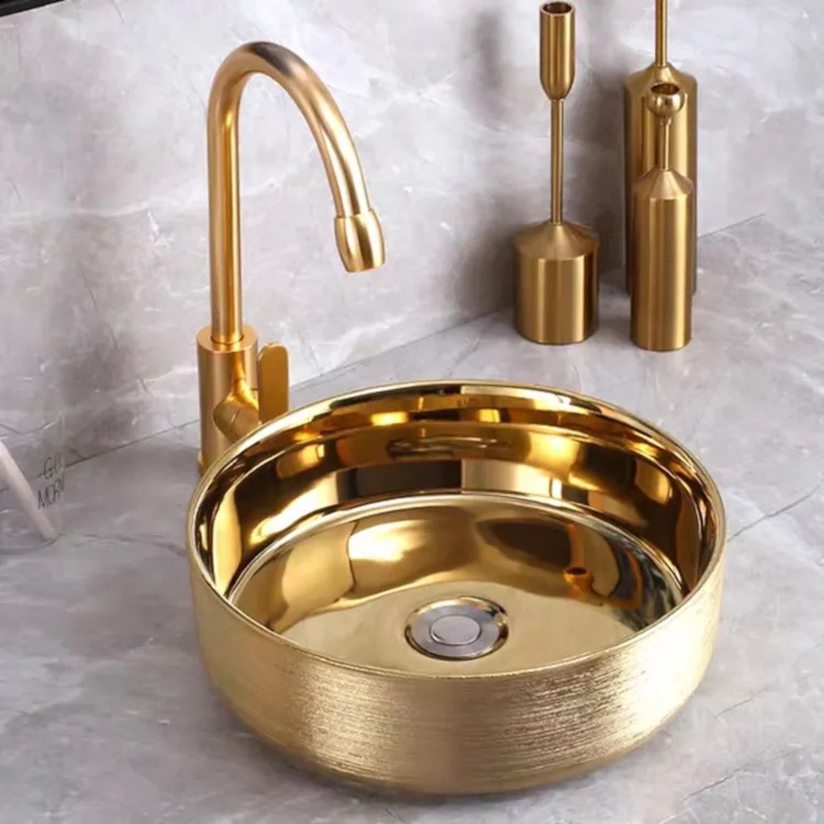 Waschbecken Morena, Gold, Durchmesser 36 cm, Aufsatzmontage, Sanitärkeramik