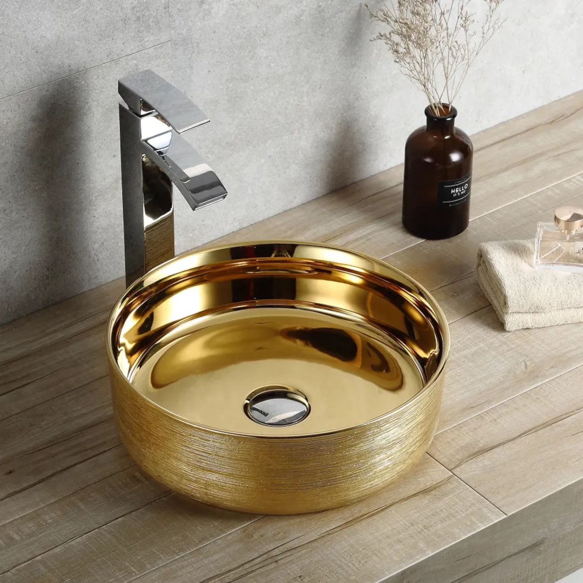 Waschbecken Morena, Gold, Durchmesser 36 cm, Aufsatzmontage, Sanitärkeramik