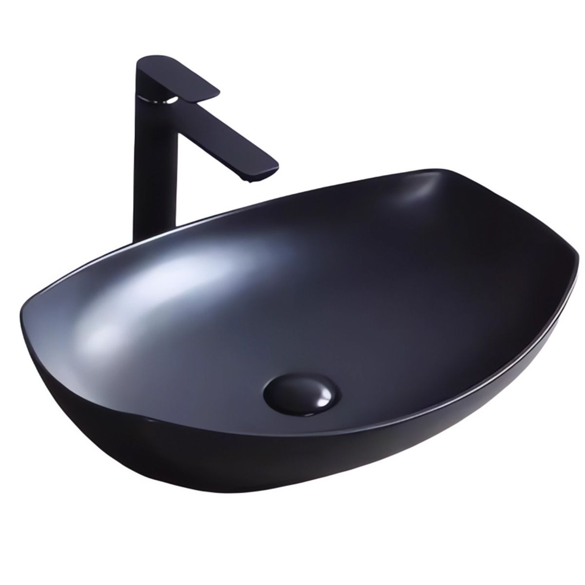 Mattes schwarzes Waschbecken, Power Color, 57x40 cm, ohne Armaturenloch, Aufsatzmontage, Samara