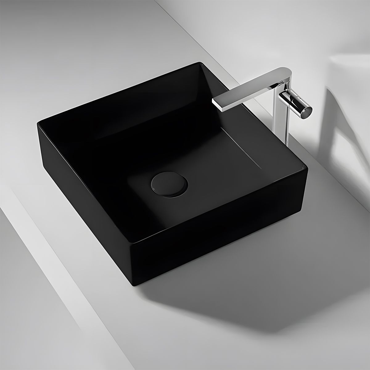 Waschbecken, Mattschwarz, Power Colour, Sanitärkeramik, ultra-dünnes Design, 40x40 cm, Blanco