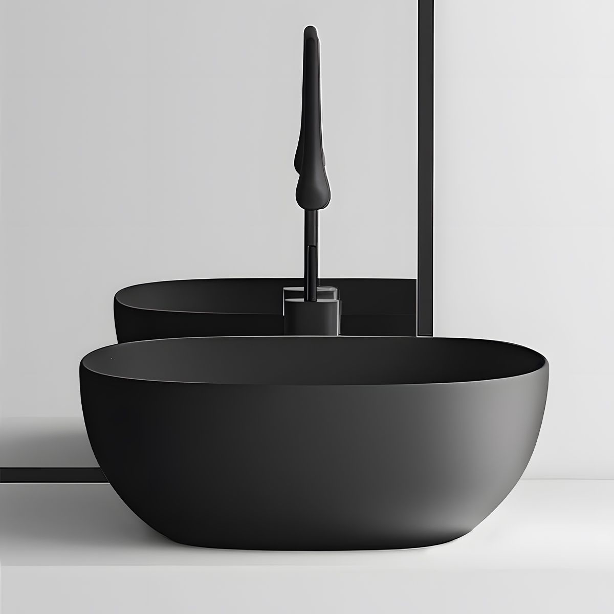 Waschbecken, Mattschwarz, Power Colour, Sanitärkeramik, ultra-dünnes Design, 40.5x40.5 cm, Viva