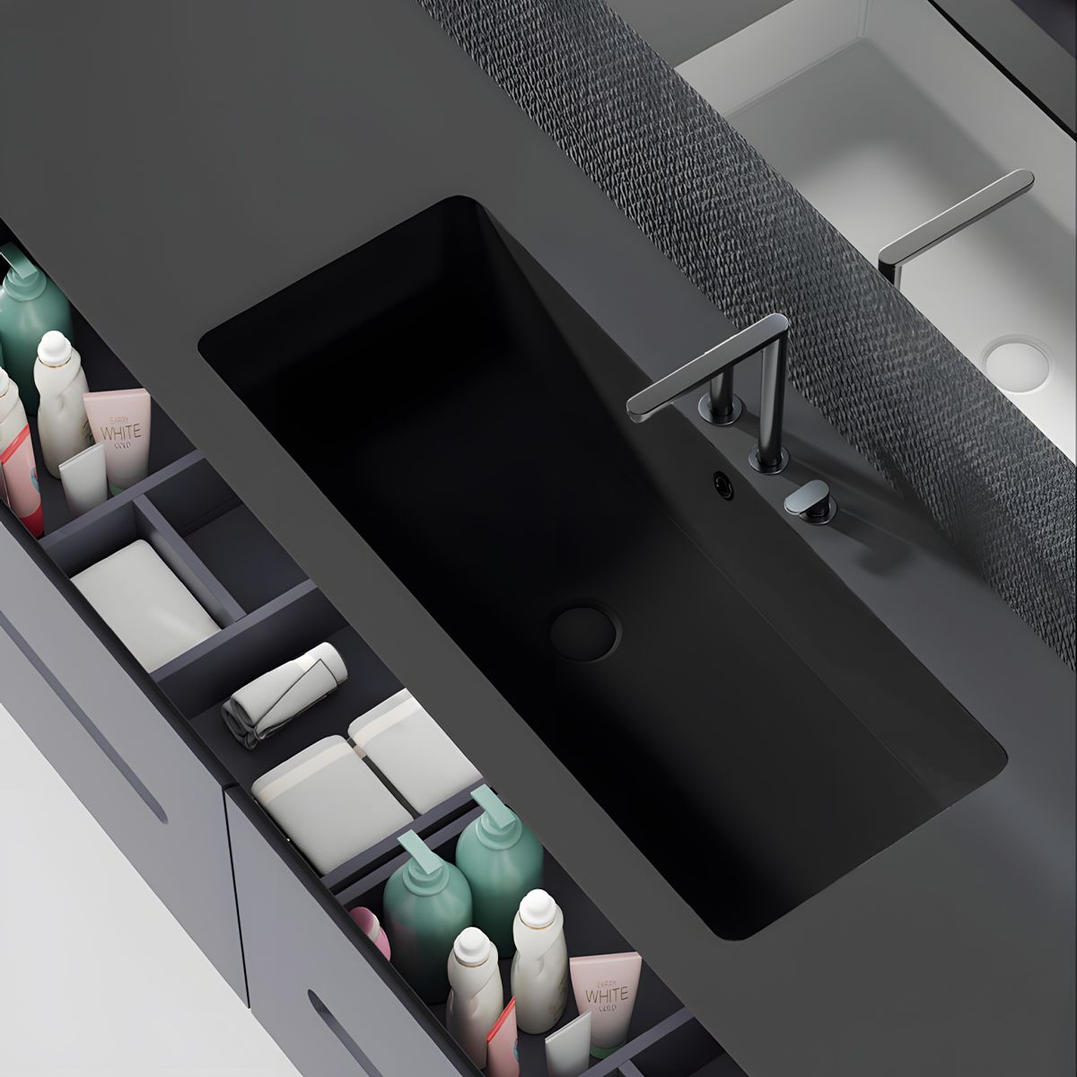 Waschbecken, Mattschwarz, Power Colour, Unterbau-Montage, 70-80x40 cm, Sanitärkeramik, Livia