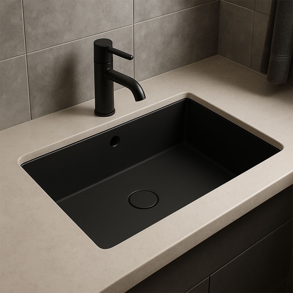 Waschbecken, Mattschwarz, Power Colour, Unterbau-Montage, 70-80x40 cm, Sanitärkeramik, Livia
