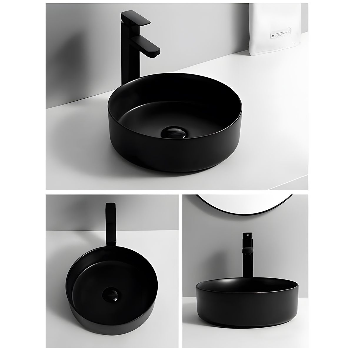 Waschbecken, Mattschwarz, Power Colour, Aufsatzmontage, Sanitärkeramik, Durchmesser 42 cm, Linea
