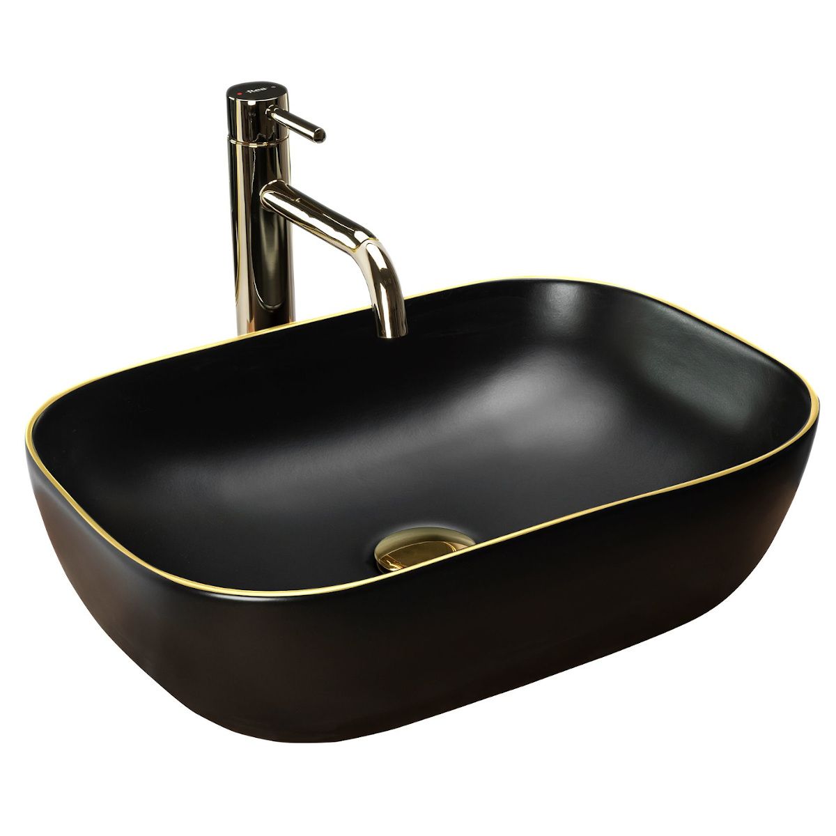 REA Belinda Waschtisch Black Matt Gold Edge, Schwarz, matt, 46,5x33 cm, Aufsatzmontage, Sanitärkeramik