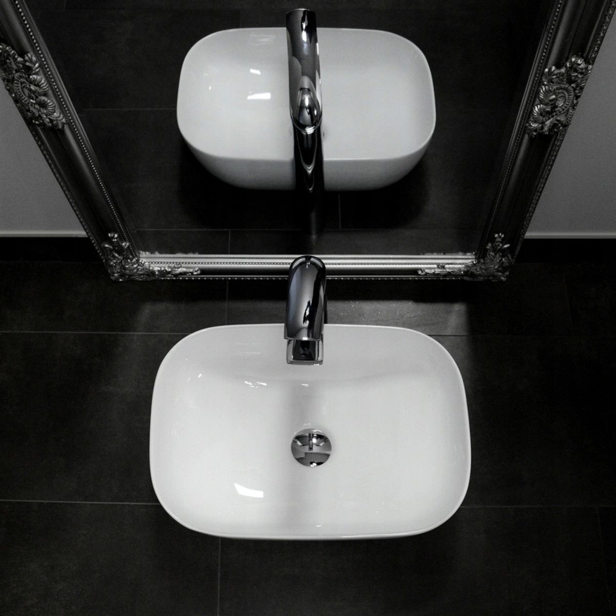 Waschbecken REA Belinda Mini, Weiß, 36x25 cm, Aufsatzmontage, Sanitärkeramik