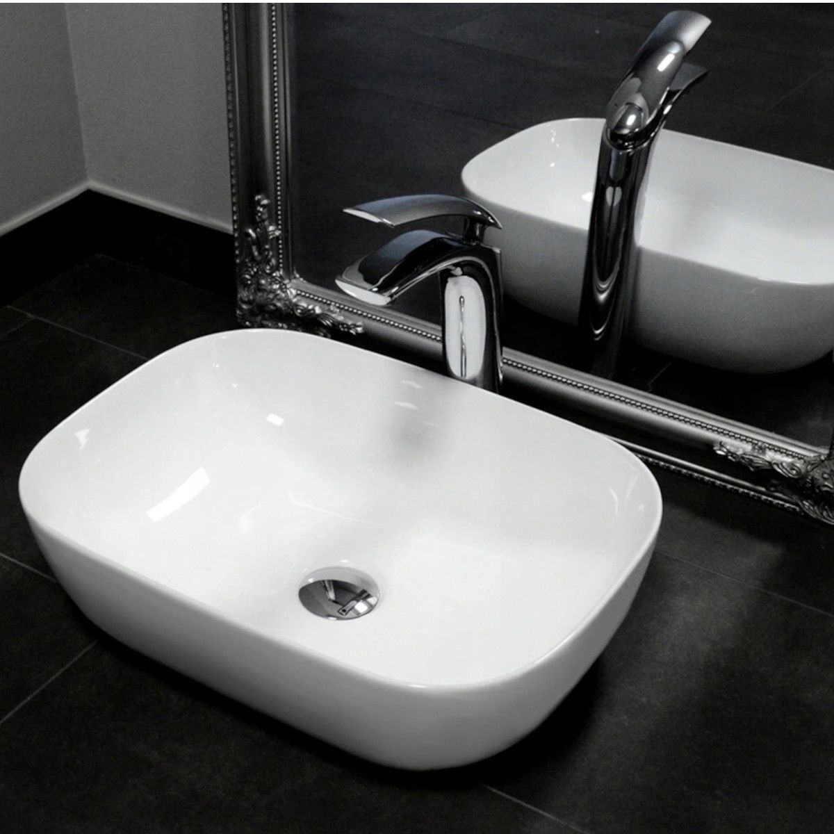 Waschbecken REA Belinda Mini, Weiß, 36x25 cm, Aufsatzmontage, Sanitärkeramik