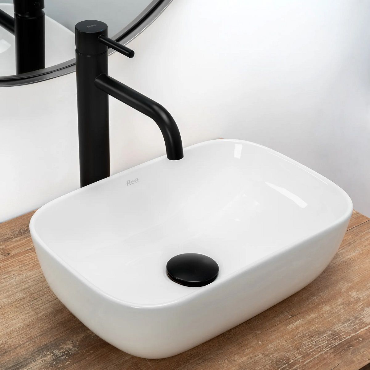 Waschbecken REA Belinda Mini, Weiß, 36x25 cm, Aufsatzmontage, Sanitärkeramik