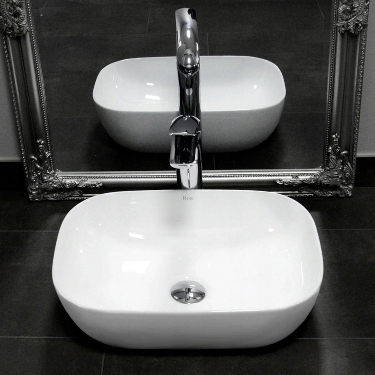 Waschbecken REA Belinda Mini, Weiß, 36x25 cm, Aufsatzmontage, Sanitärkeramik