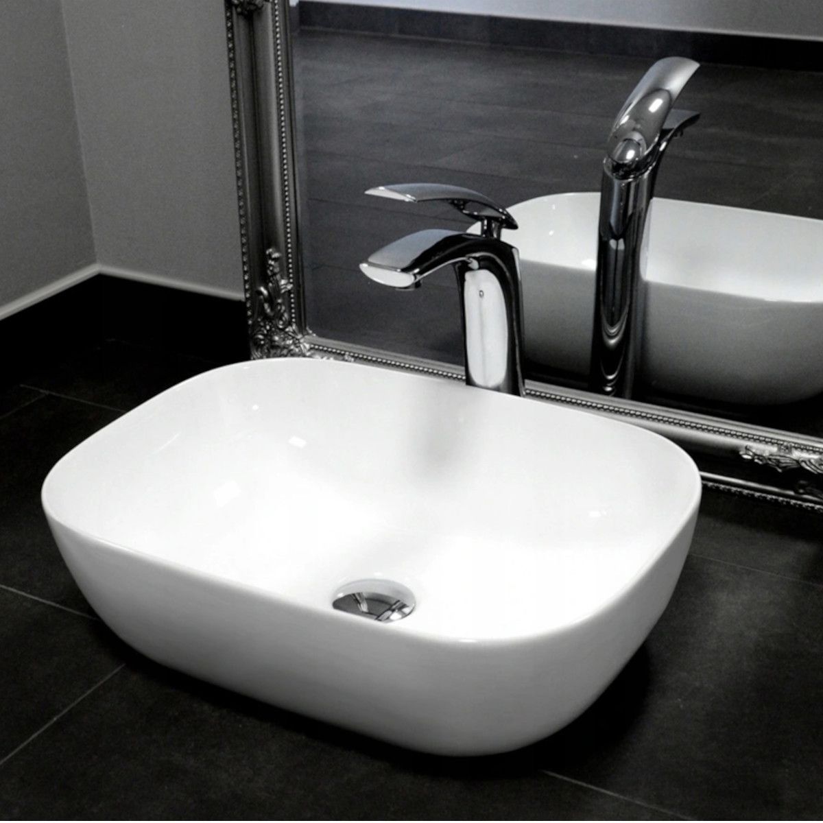 Waschbecken REA Belinda Mini, Weiß, 36x25 cm, Aufsatzmontage, Sanitärkeramik