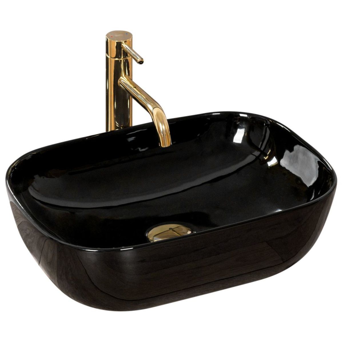 Waschbecken REA Belinda, Schwarz, glänzend, 46,5x33 cm, Aufsatzmontage, Sanitärkeramik