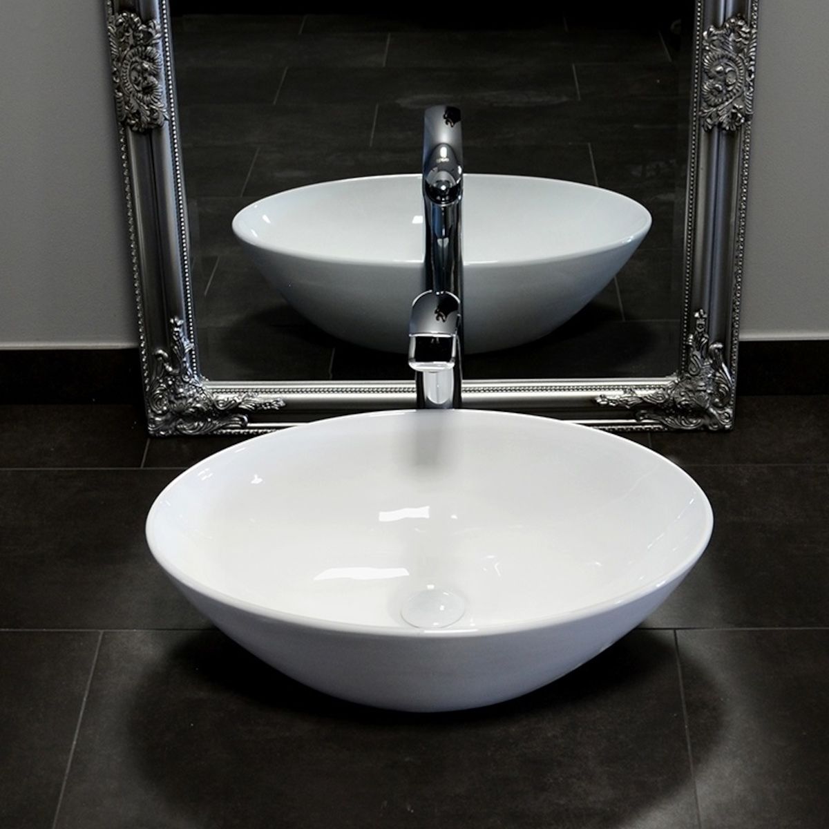 REA HANA Waschbecken, Weiß, glänzend, 56x39 cm, Slim Edge Kollektion, Aufsatzmontage, Sanitärkeramik