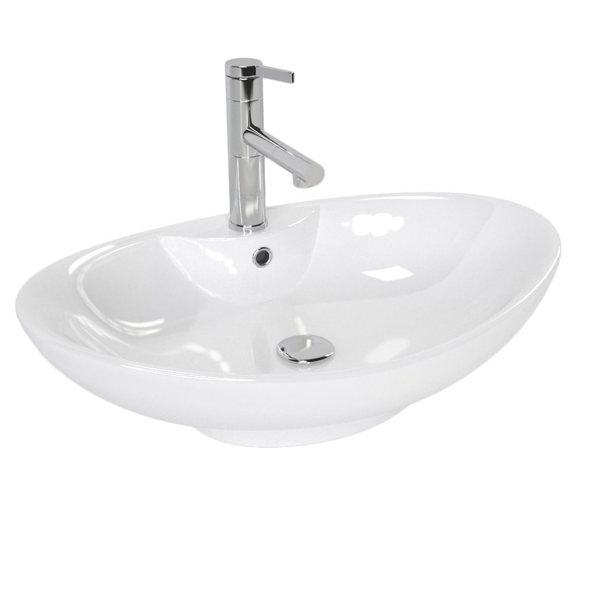 REA ROS 2 Waschbecken, Weiß, glänzend, 59x38 cm, Aufsatzmontage, Sanitärkeramik, Hahnloch