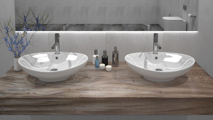 REA ROS 2 Waschbecken, Weiß, glänzend, 59x38 cm, Aufsatzmontage, Sanitärkeramik, Hahnloch