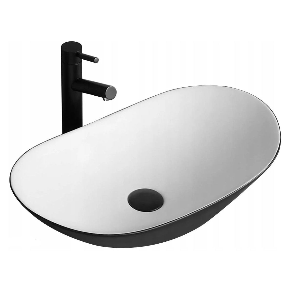 Waschbecken REA Royal, Schwarz Weiß, glänzend, 60,5x36 cm, Aufsatzmontage, Sanitärkeramik