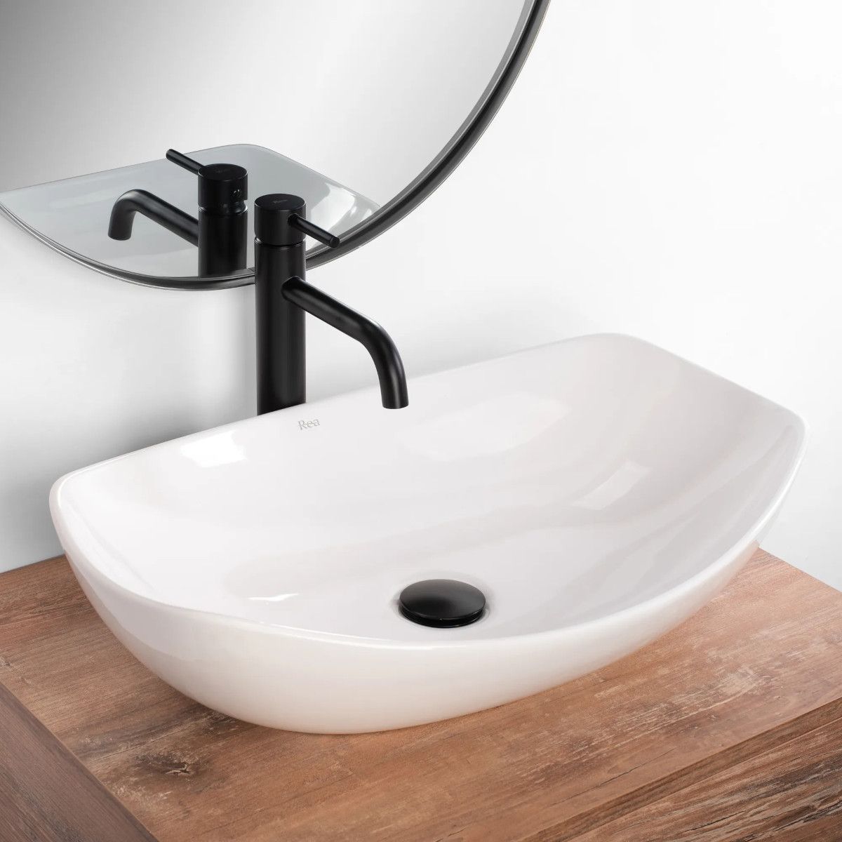 REA Tango Waschbecken, Weiß, glänzend, 56,5x40,5 cm, Aufsatzmontage, Sanitärkeramik