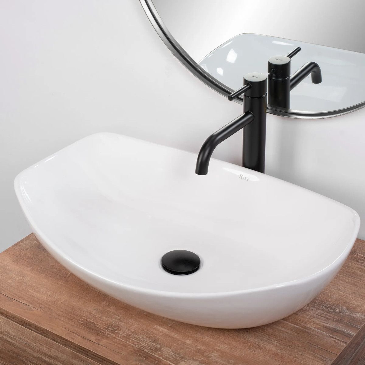 REA Tango Waschbecken, Weiß, glänzend, 56,5x40,5 cm, Aufsatzmontage, Sanitärkeramik