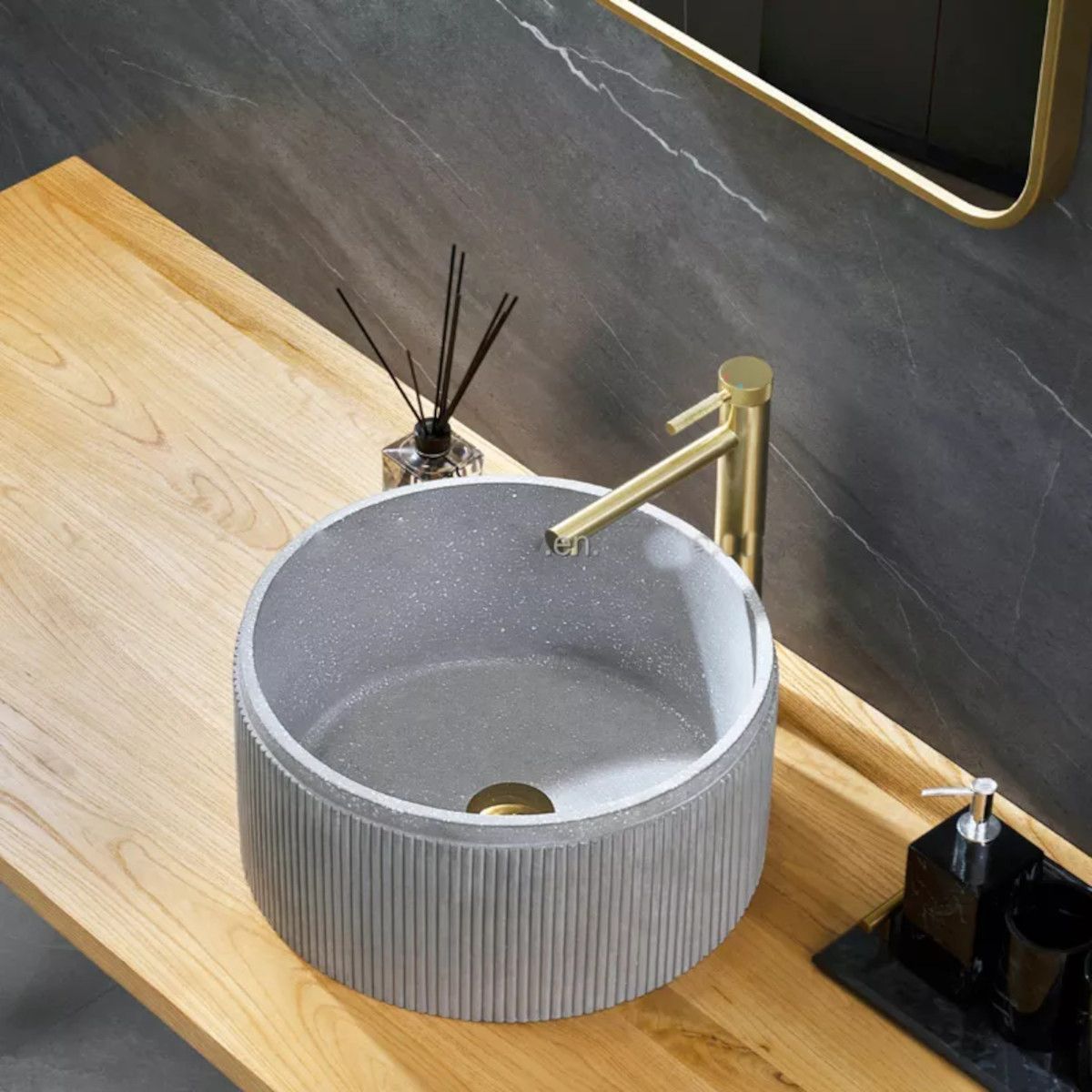 Waschbecken Milena, Mineralkomposit, Betongrau, Aufsatzmontage, Durchmesser 40 cm, Royalty Line by Ego