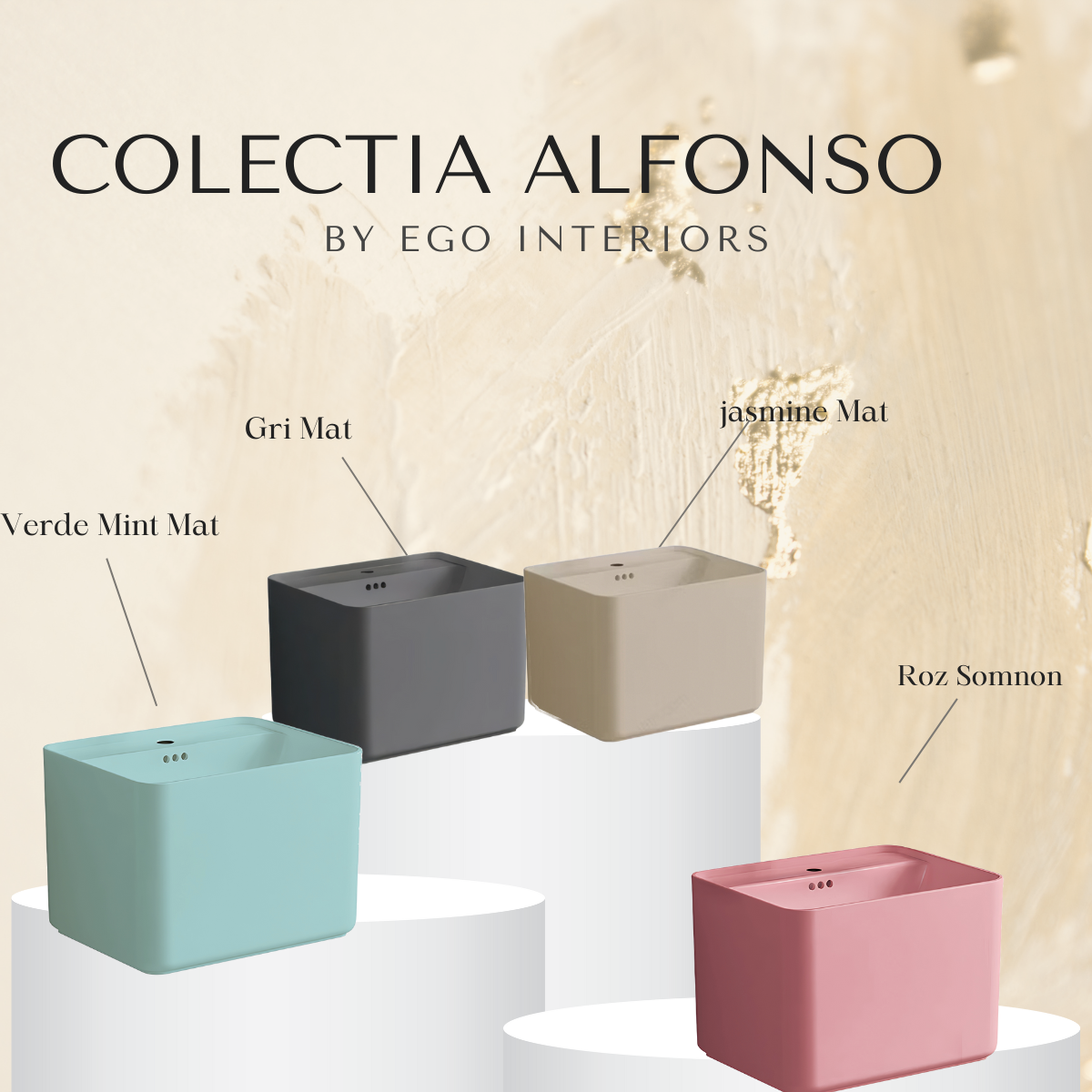 Waschbecken, Lachsrosa Matt, Power Colour, Wandmontage, mit Armaturloch, 50×40 cm, Alfonso