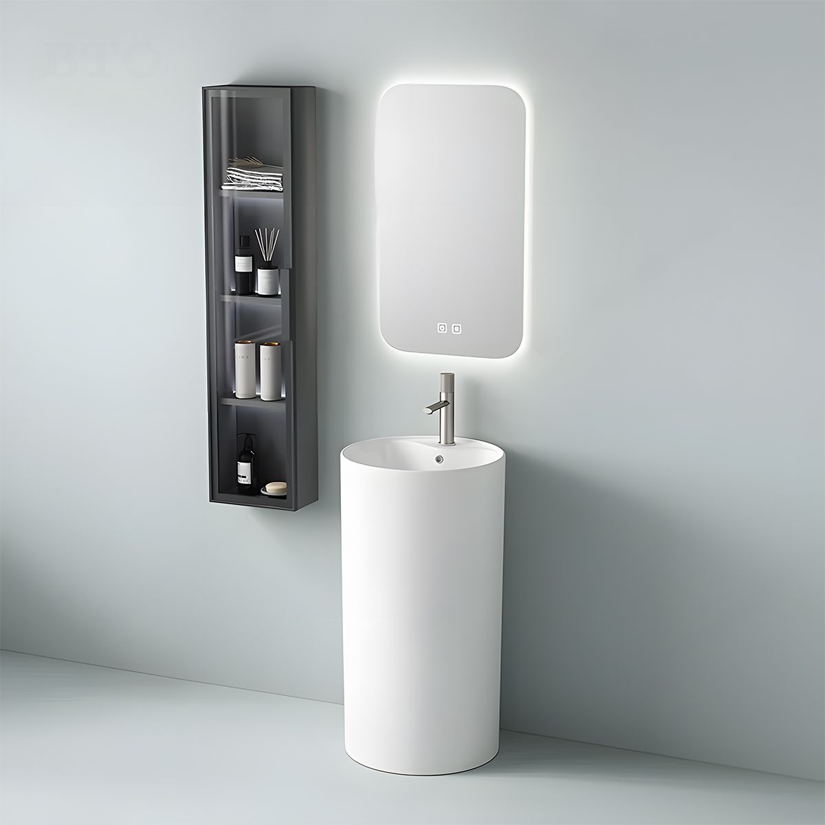 Standwaschbecken, Glänzend Weiß, mit Hahnloch, Durchmesser 45 cm, Modena