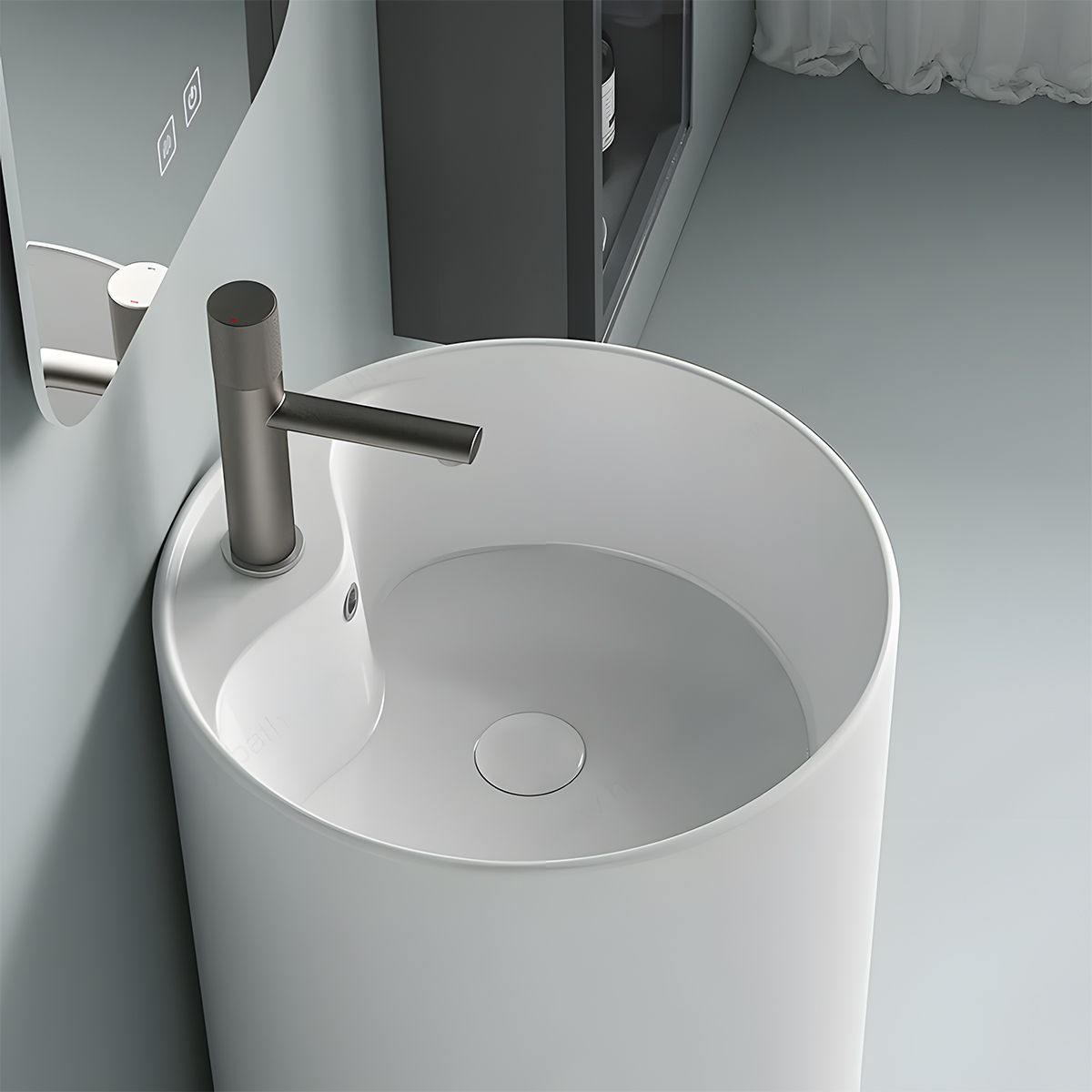 Standwaschbecken, Glänzend Weiß, mit Hahnloch, Durchmesser 45 cm, Modena