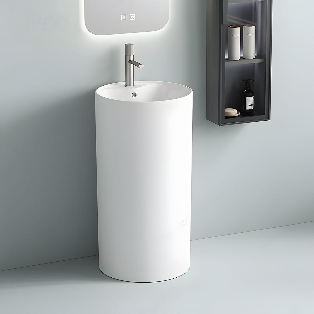 Standwaschbecken, Glänzend Weiß, mit Hahnloch, Durchmesser 45 cm, Modena