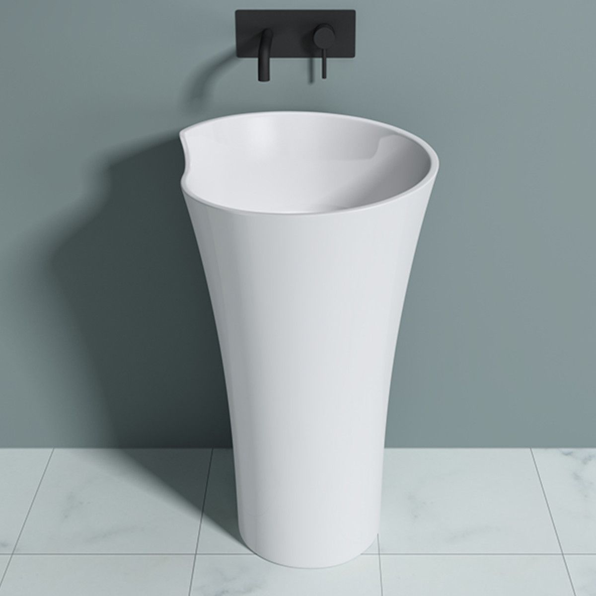 Standwaschbecken EGO 30, Weiß, glänzend, 53x53x88 cm, Bodenmontage, Marmorkomposit