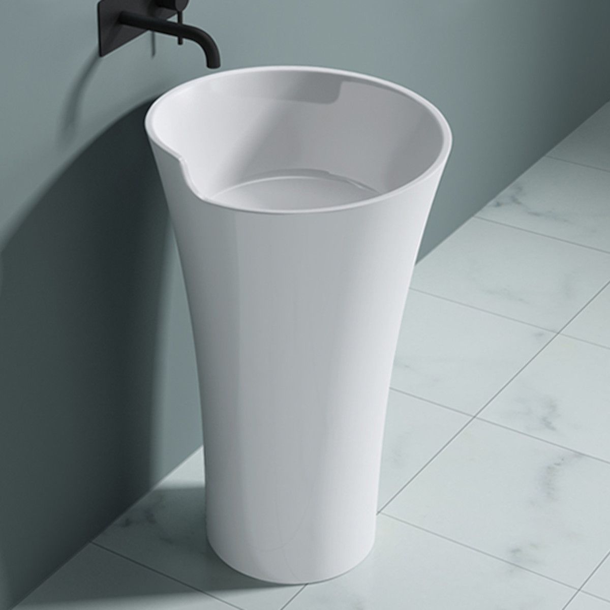 Standwaschbecken EGO 30, Weiß, glänzend, 53x53x88 cm, Bodenmontage, Marmorkomposit