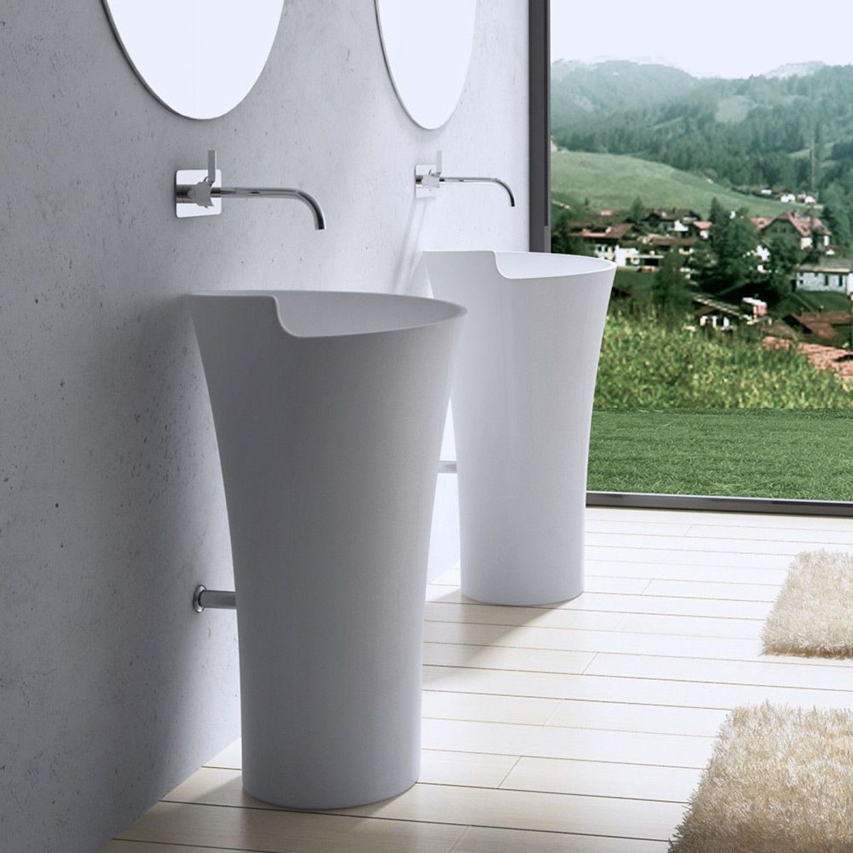 Standwaschbecken EGO 30, Weiß, glänzend, 53x53x88 cm, Bodenmontage, Marmorkomposit