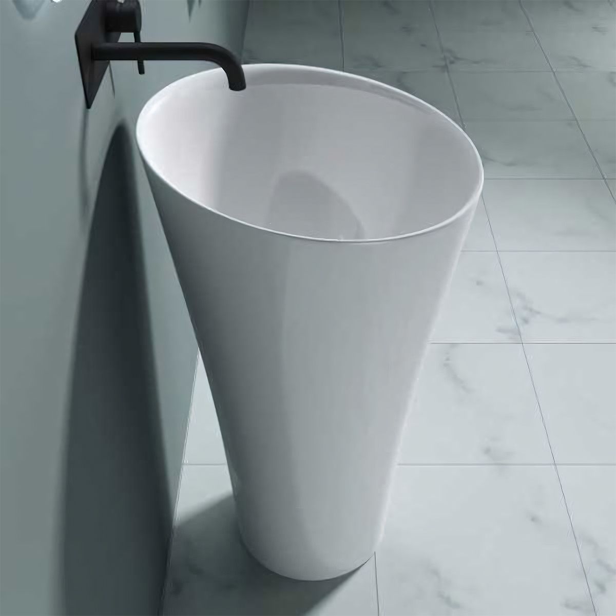 Standwaschbecken EGO 33, Weiß, glänzend, 50,5x50,5x88 cm, Bodenmontage, Marmorverbund