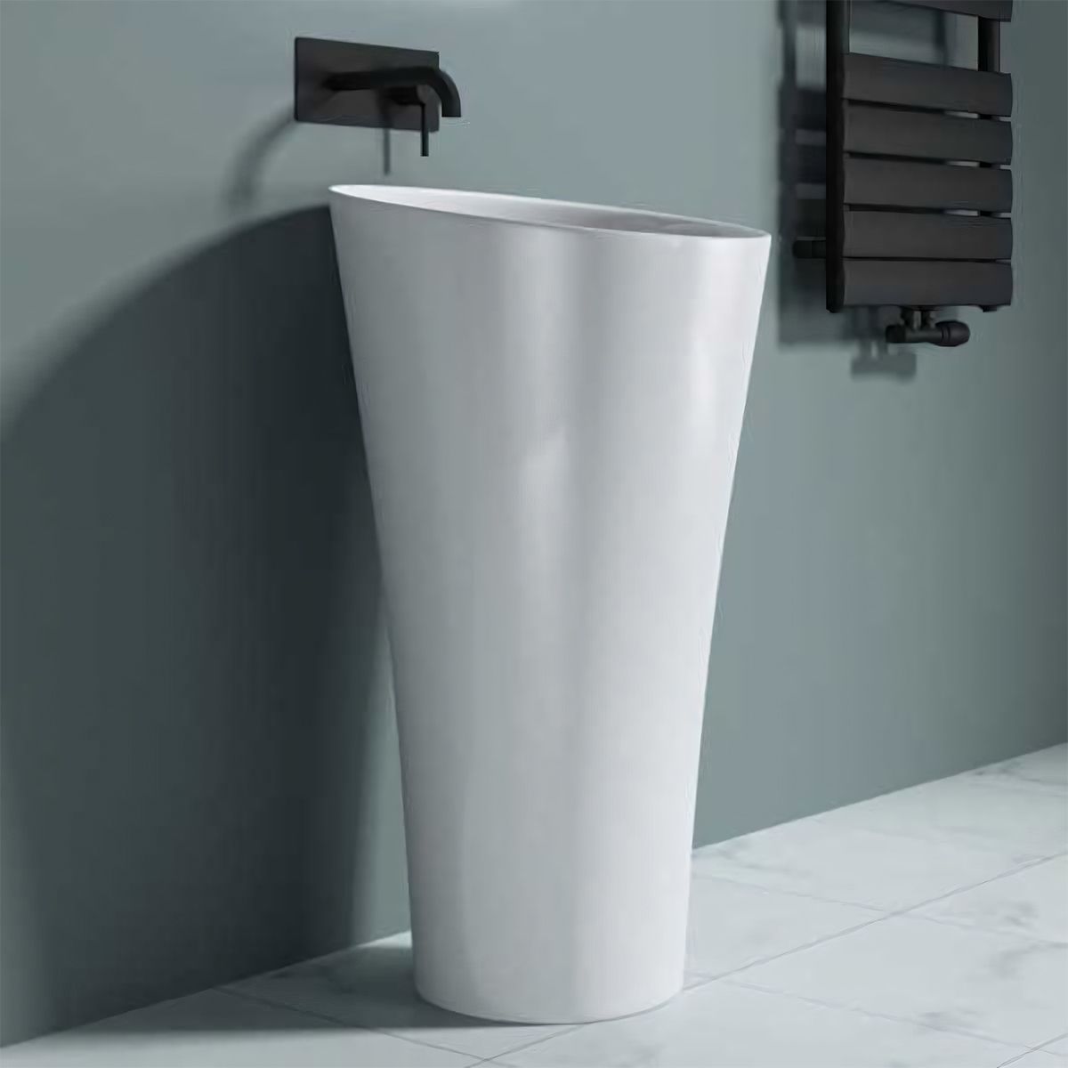 Standwaschbecken EGO 33, Weiß, glänzend, 50,5x50,5x88 cm, Bodenmontage, Marmorverbund