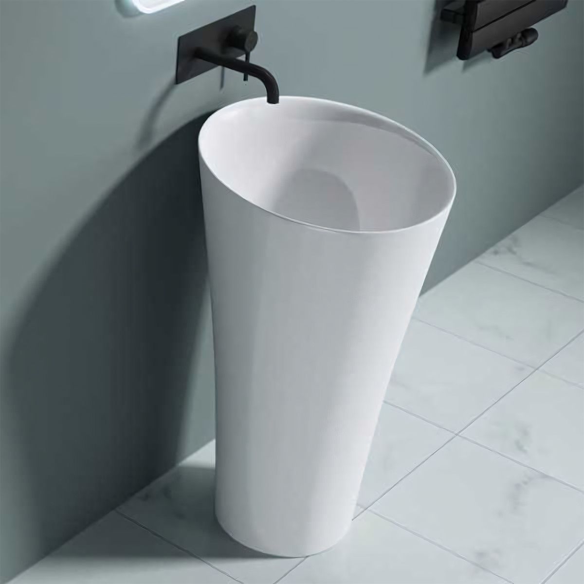 Standwaschbecken EGO 33, Weiß, glänzend, 50,5x50,5x88 cm, Bodenmontage, Marmorverbund