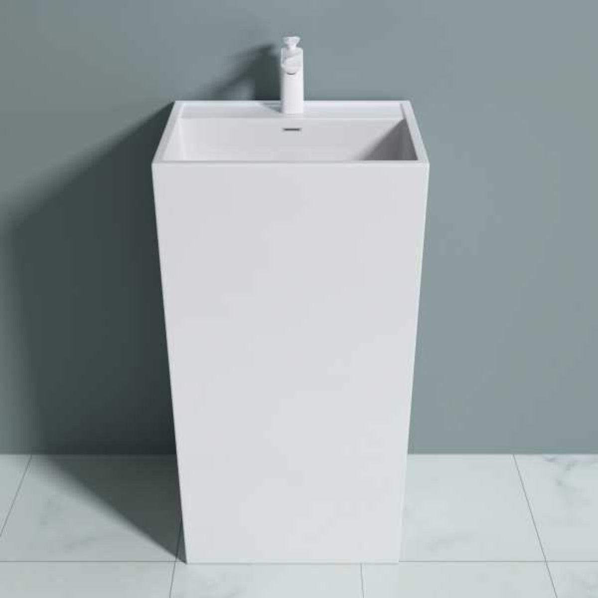 Standwaschbecken EGO 34, Weiß, glänzend, 50x42x90 cm, Bodenmontage, Marmorkomposit, mit Hahnloch und Überlauf