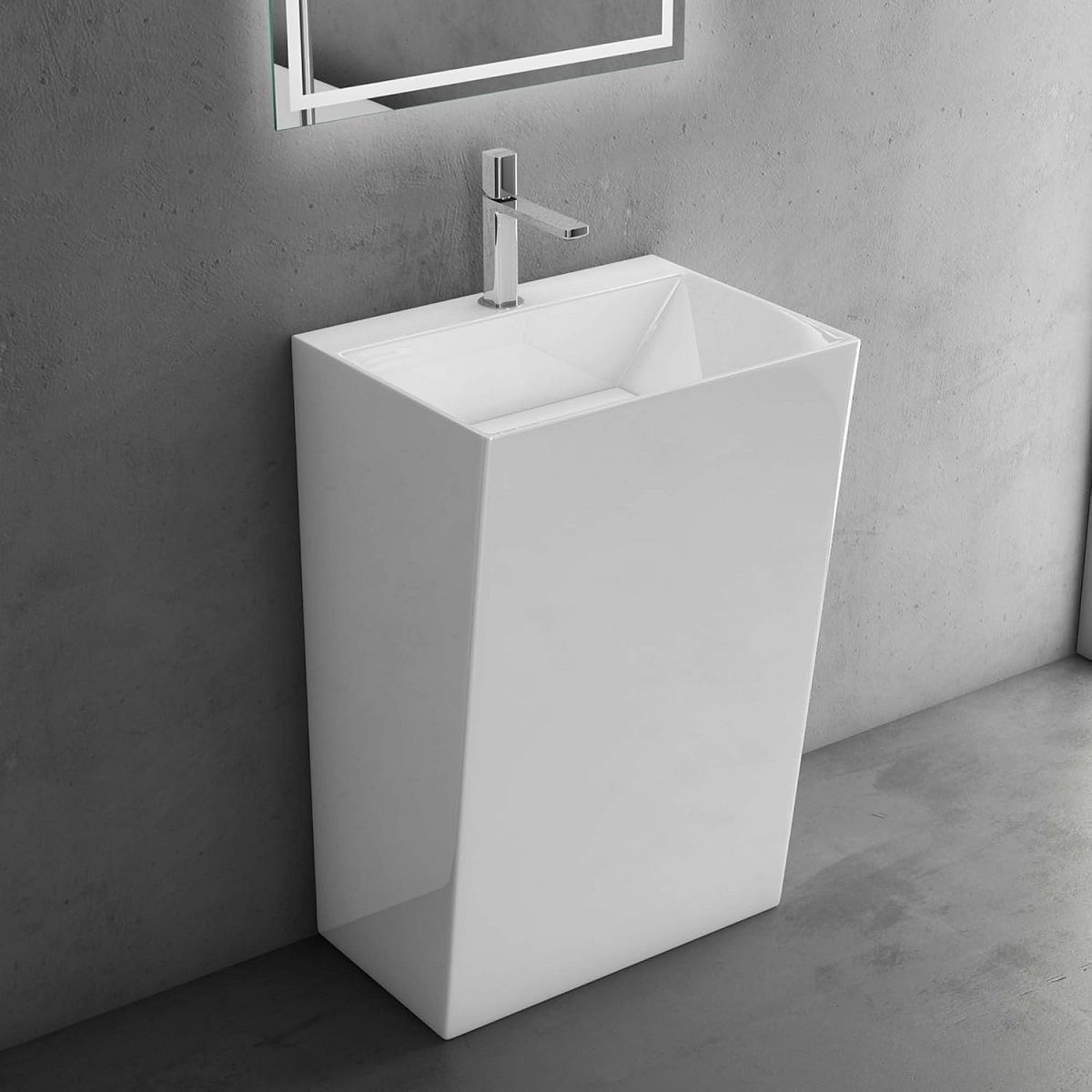Waschtisch EGO 40, Weiß, glänzend, 55 x 42 x 85 cm, Standmodell, Marmor-Verbundwerkstoff, mit Armaturenloch