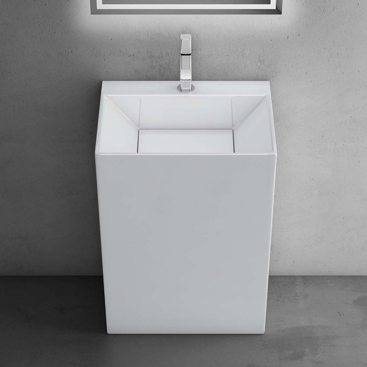 Waschtisch EGO 40, Weiß, glänzend, 55 x 42 x 85 cm, Standmodell, Marmor-Verbundwerkstoff, mit Armaturenloch