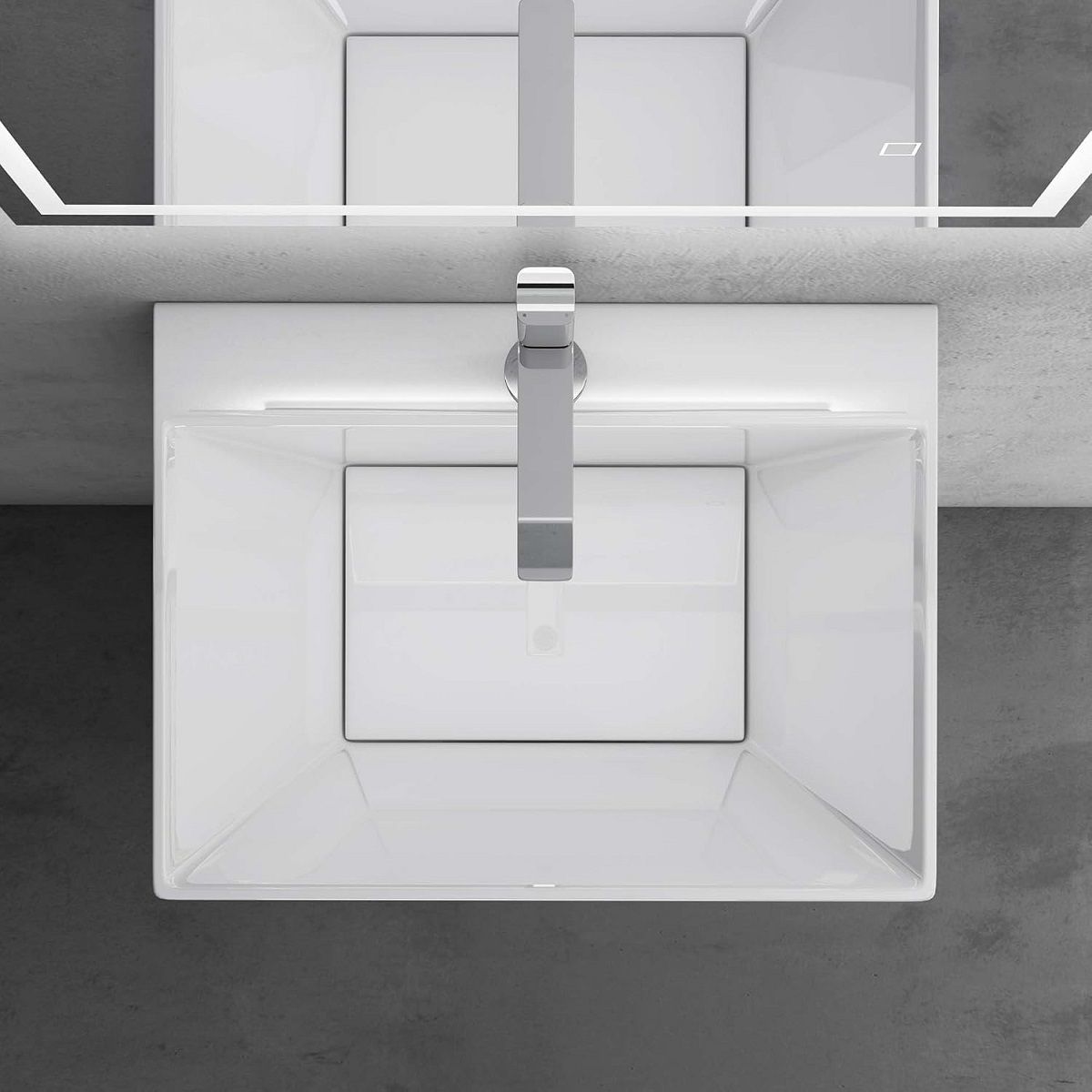 Waschtisch EGO 40, Weiß, glänzend, 55 x 42 x 85 cm, Standmodell, Marmor-Verbundwerkstoff, mit Armaturenloch