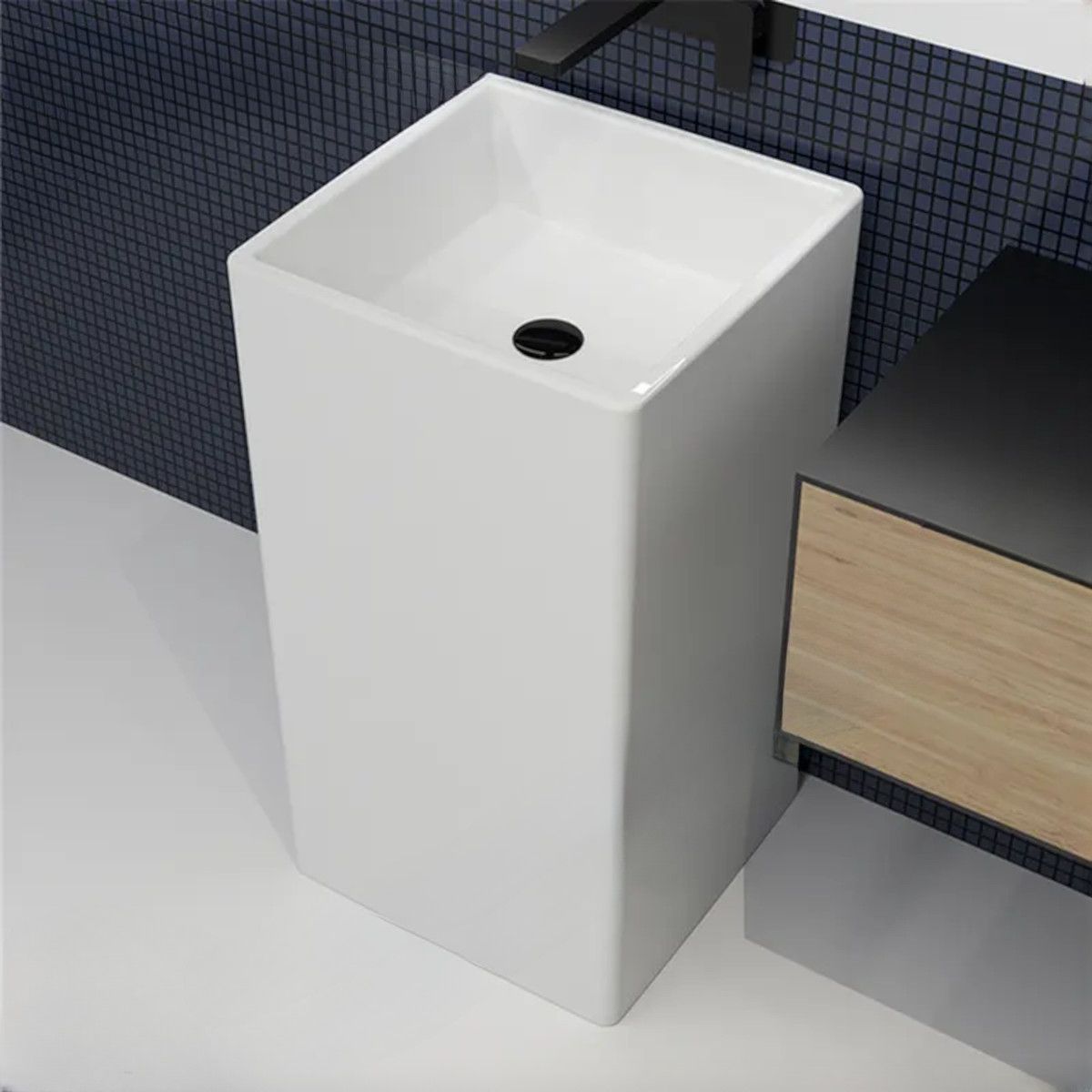Standwaschbecken EGO Bufon, Weiß, 40x40x84 cm, ohne Hahnloch, Bodenmontage, Sanitärkeramik