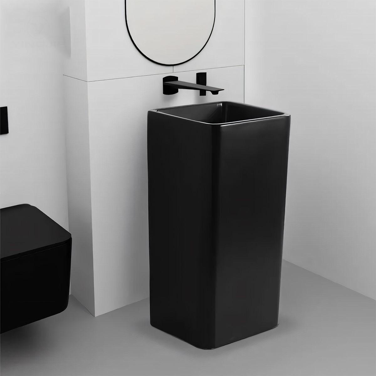 Standwaschbecken EGO Bufon, Mattschwarz, Power Colour, 40x40x85 cm, Bodenmontage, Sanitärkeramik