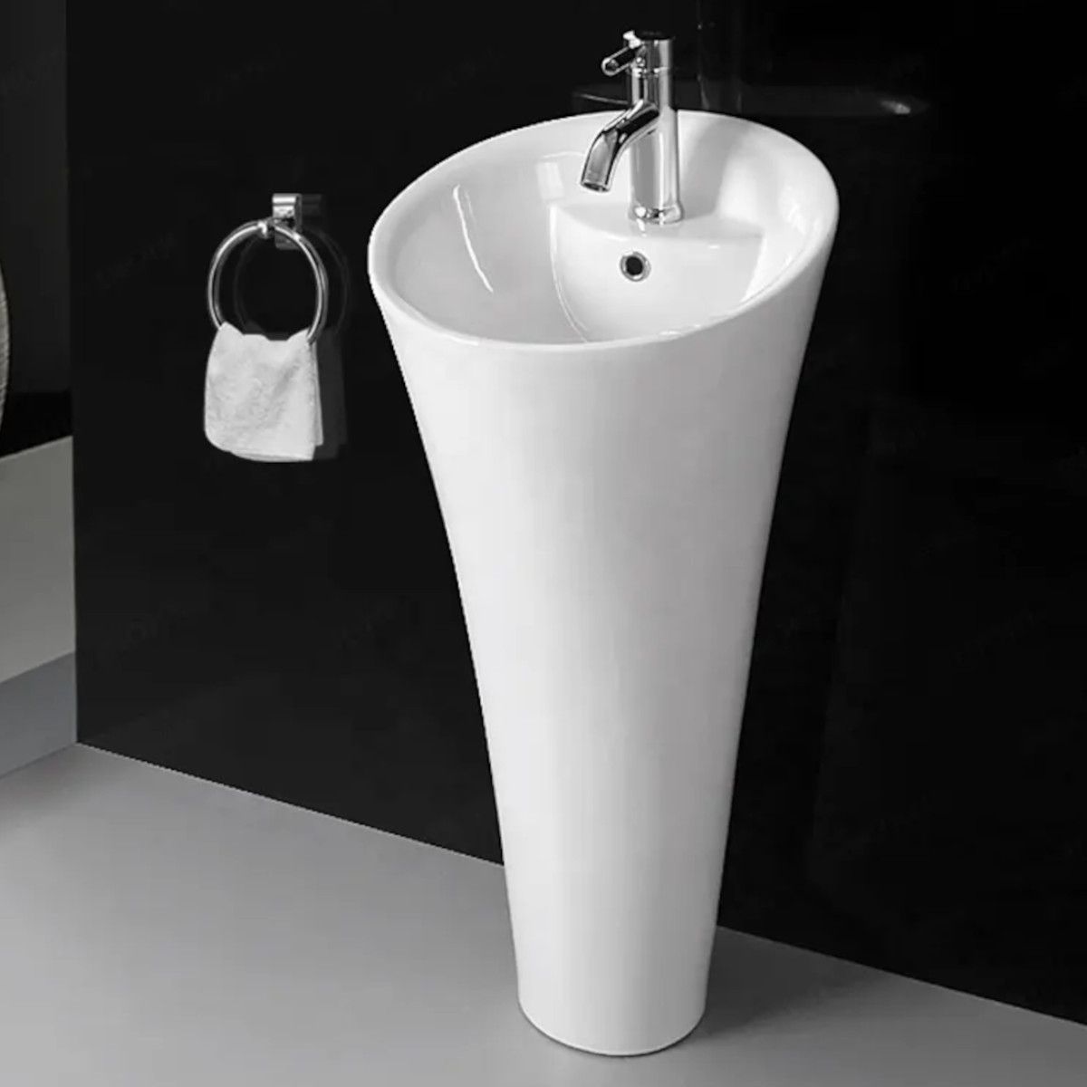Standwaschbecken EGO David, Weiß, 45x87 cm, mit Hahnloch, Bodenmontage, Sanitärkeramik