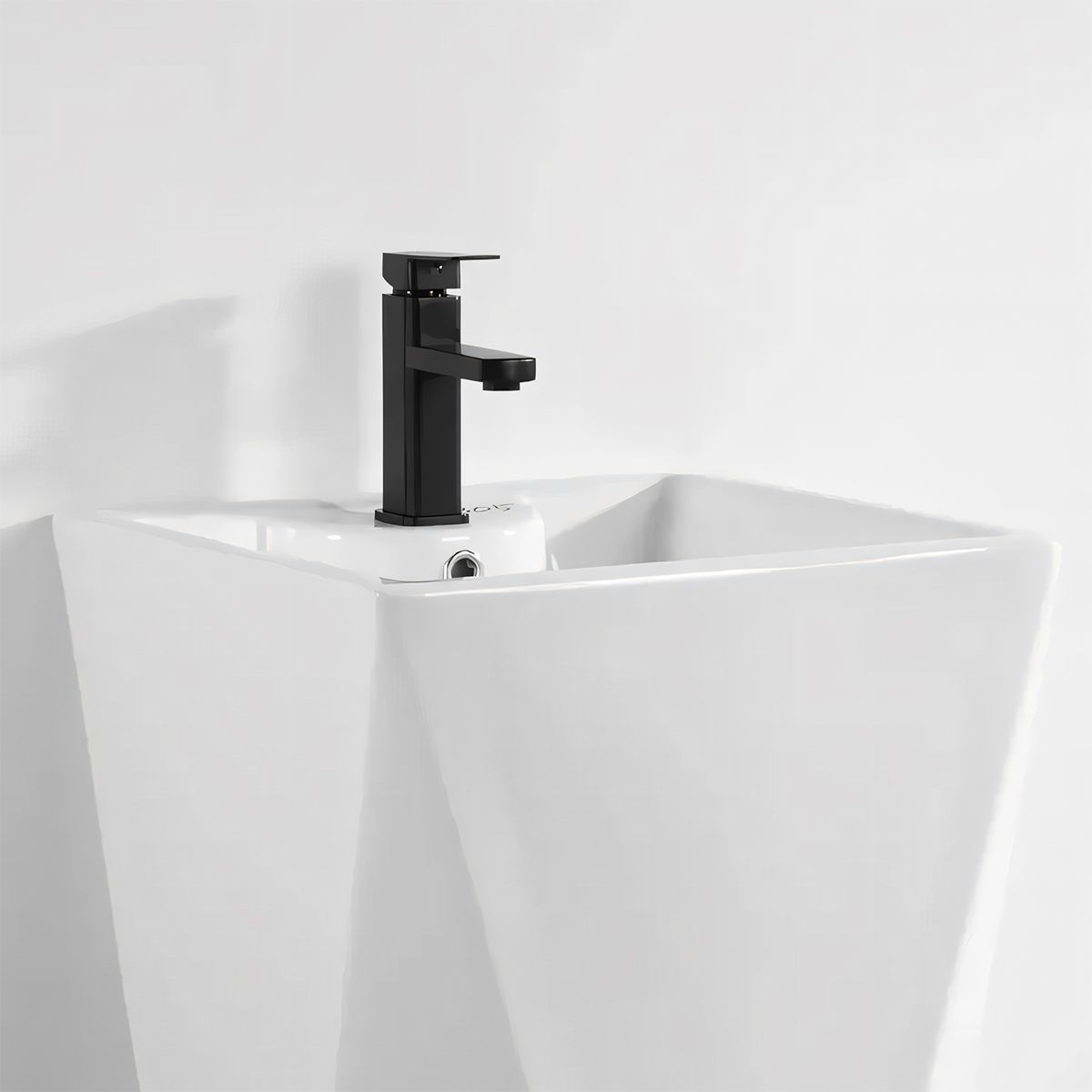 Standwaschbecken Enrico, Weiß, mit Hahnloch, 47x47x83 cm, Bodenmontage, Sanitärkeramik