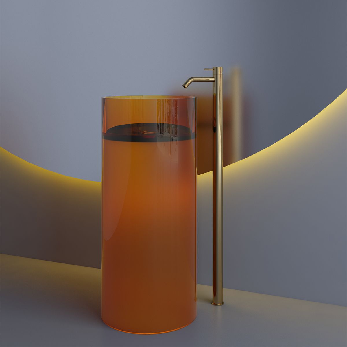 Freistehendes Waschbecken, CristalMood, Transparent Gold, Ventil inklusive, 45x45x85 cm, Sole