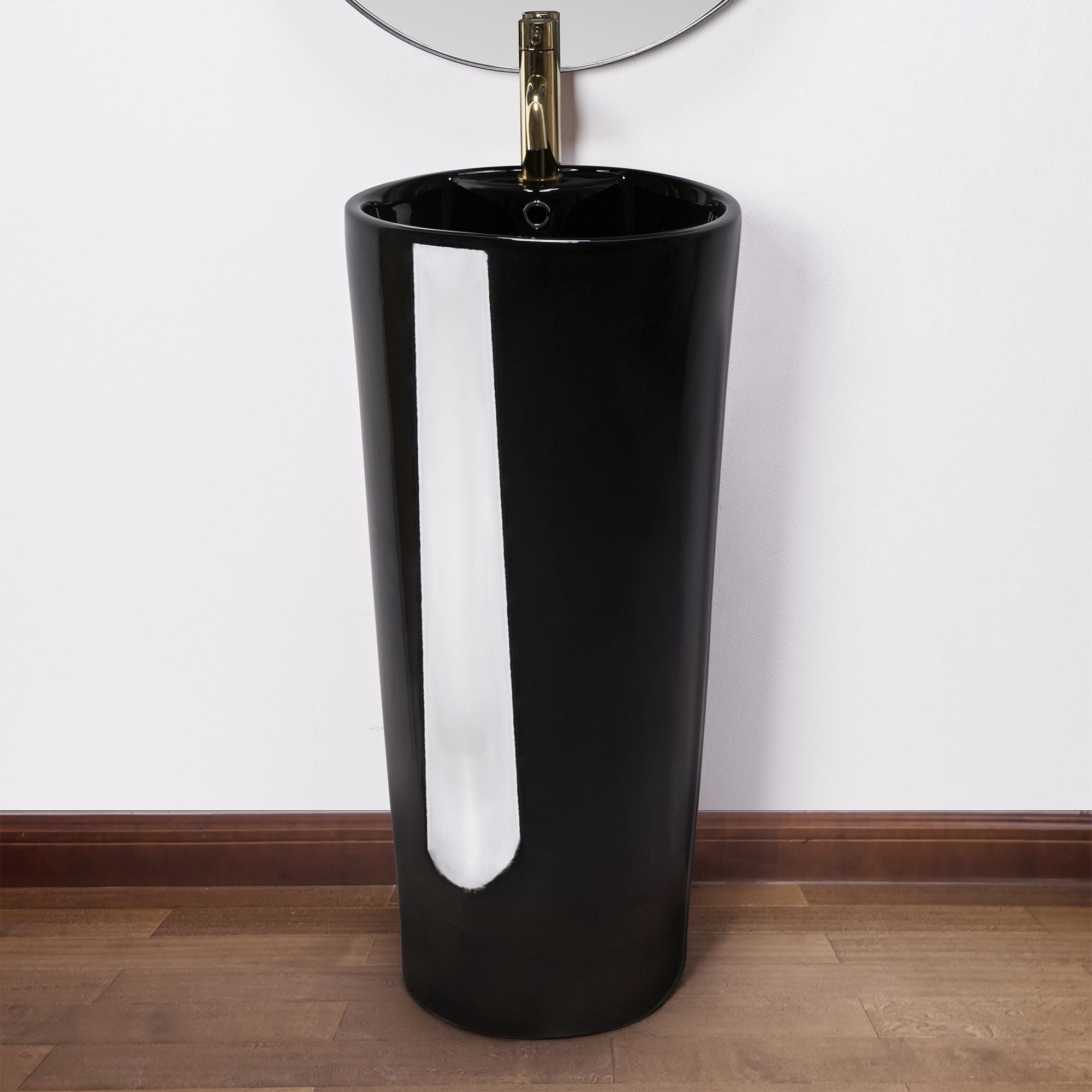 Freistehendes Waschbecken, Schwarz, 40x40x84 cm, Bodenmontage, mit Hahnloch, Sanitärkeramik, Lucia