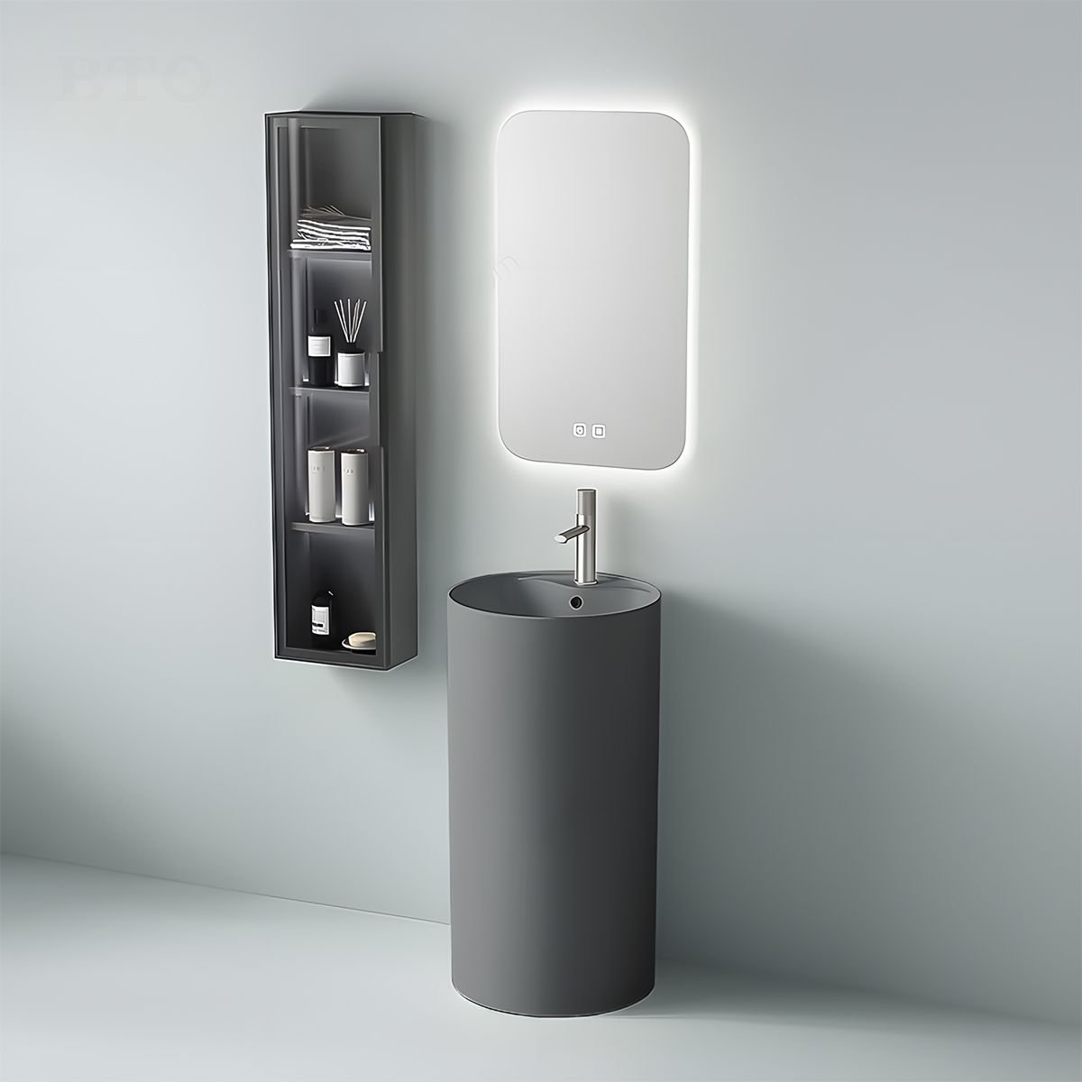 Standwaschbecken, Mattgrau, Power Colour, mit Hahnloch, Durchmesser 45 cm, Modena